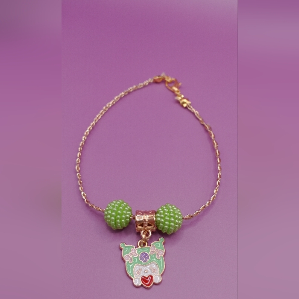 NEW Kuromi Elegant Green and Gold Beaded Bracelet